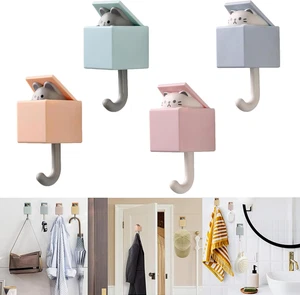 4Pcs Creative Adhesive Wall Hooks Heavy Duty Coat Cat Hook Kawaii Room Decor - Picture 1 of 11