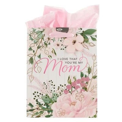 Pink Gift Bag and Tissue Paper Set: I Love That You're My Mom, for Moms, Medium - Image 1 of 4