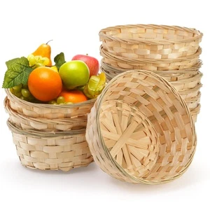 10 Pack Round Gift Baskets, 8 Inch Natural Bamboo Woven Fruit Basket, Small W... - Picture 1 of 8