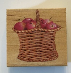 All Night Media APPLES IN BASKET Wood Mount Rubber Stamp - Picture 1 of 3