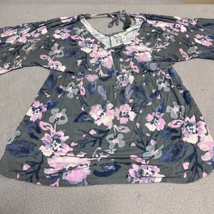 Jessica Simpson Maternity Short Sleeve Top Green Women's Large Blouse Floral - Picture 1 of 7