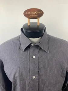 Penguin by Munsingwear Mens Sz L Gray Long Sleeve Dress Shirt Stripe 100% Cotton - Picture 1 of 5