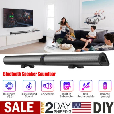 Bluetooth Soundbar Wireless 3D Surround 4 Speaker System TV Home Theater Remote - Image 1 of 4