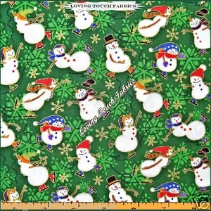 FABRI-QUILT "SEASONS GREETING" GUILDED SNOWMAN CHRISTMAS COTTON FABRIC 1/2 YD - Picture 1 of 2