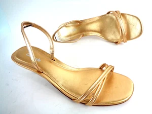 LARROUDA Mini Annie 8.5M Gold Leather 2" Kitten Heel Sandals Handmade in Brazel - Picture 1 of 9