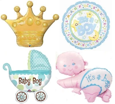 Baby Boy Balloons Gold Crown JUMBO SHAPES Blue Foil Mylar Baby Shower Balloons  - Image 1 of 4