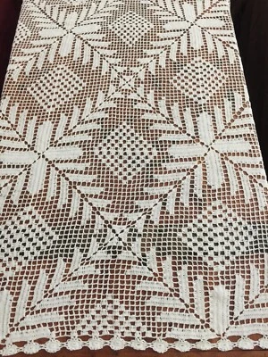 Vintage handmade lace tablecloth/chest cover white crochet cotton 38x70" - Image 1 of 4