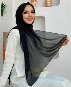 Chiffon Large Plain Shawl Head Scarf Wrap Hijab 190x 70cm High Quality Turkish - Picture 1 of 41