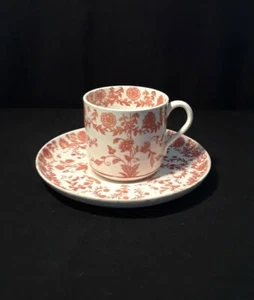 COPELAND 1858 Demitasse Cup & Saucer Red Floral Pattern - Picture 1 of 9