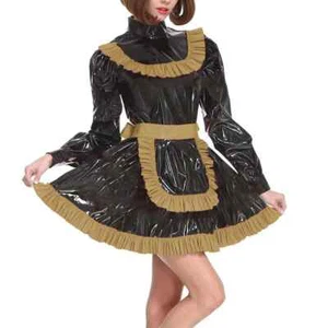 Adult Lockable Turtleneck Maid Uniforms Sissy Long Sleeve Crossdresser Outfits - Picture 1 of 15