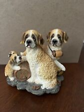 Music Box/St. Bernard Statueâ€”Mom, Dad, Pups With Barrel