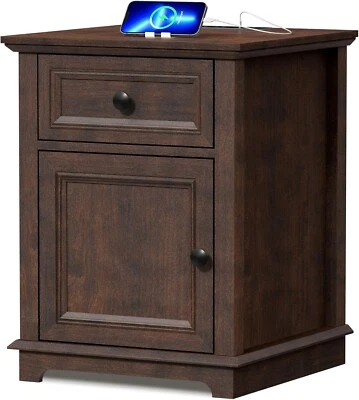 24" Tall End Table with Fast Charging Station, Square Side Table Cherry - Image 1 of 4