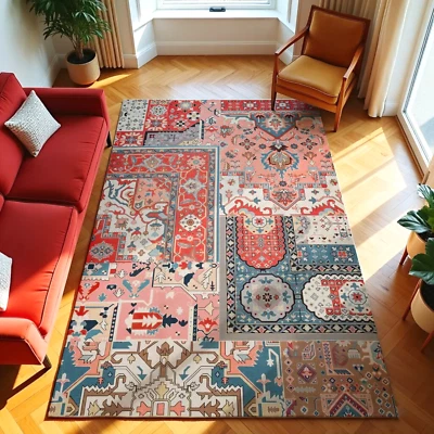Bohemian Patchwork Design Area Rug - Vibrant Colorful Accent Carpet - Image 1 of 4