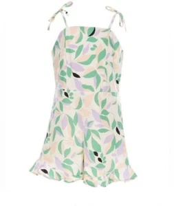 GB Girls Leaf Tie Shoulder Square Neck Ruffle Hem Romper 14 - Picture 1 of 7