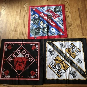 3 Bandana Handkerchiefs- Jack Daniels Old No.7, Red Dog,  Budweiser,  21" x 21" - Picture 1 of 10