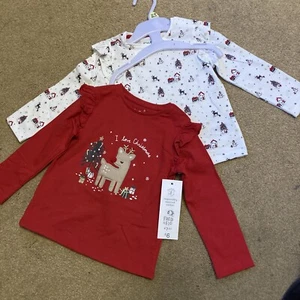 Girls F&F Christmas Tops- 2 Pack, Age 3-6 Months. Bnwt - Picture 1 of 7