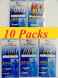 10 paquetes tamaño #6 plataformas de cebo sabiki 6 anzuelos en alta mar señuelos para peces de agua salada - combo - Imagen 1 de 1
