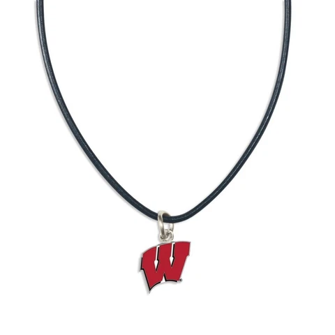 Wisconsin Badgers Necklace Black Leather Cord NCAA Metal Small Pendant College Cover