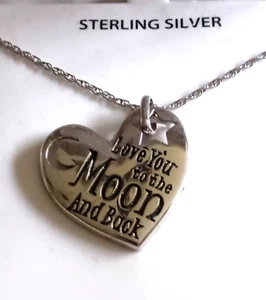 Collana Ciondolo Cuore Sterling Argento Sterling .925 Love You To The Moon & Back Nuova Scatola - Foto 1 di 5