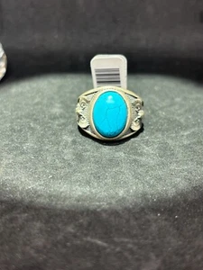 Mens Antiqued Sterling Silver Turqoise Ring W/Owl NWT Ethnic Native American 10 - Picture 1 of 9