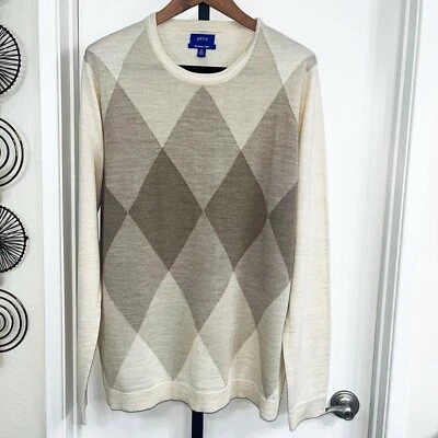APT.9 Mens Merino Wool Blend Sweater - Brown Cream Tan Argyle, Size XL Tall - Image 1 of 4