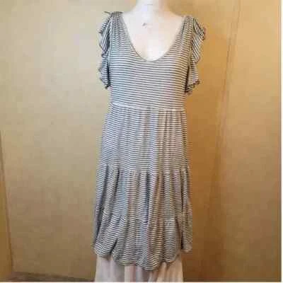 Max Studio M/L dress women maxi long scoop ruffle stripe stretch elastic waist - Image 1 of 4