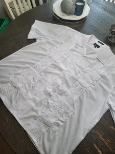 OMEGA Fashion Cuban Guayabera Blue Short Sleeve Shirt Size 4XL / 20- 20 1/2 A55 - Picture 1 of 10
