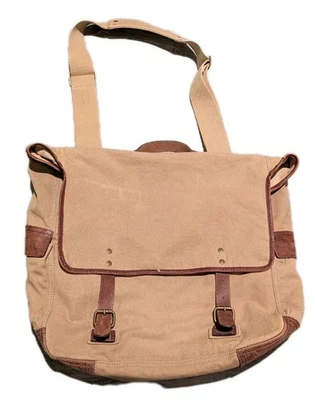 J Crew Dry Goods Abingdon Canvas Messenger Bag Cotton Leather Trim Shoulder Bag - Image 1 of 4