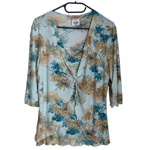 Kim & Co Größe L Vintage Top Y2K Fairycore Blumen Blau Boho Retro Bluse - Bild 1 von 12