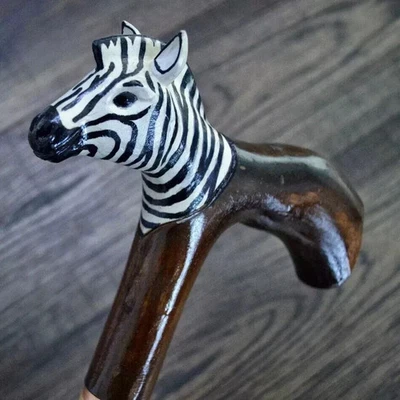 Walking Stick Cane Wooden Walking Cane Handmade Hand Carving Zebra UK - Image 1 of 4