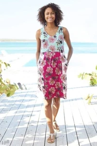Vestido midi J. Jill magenta floral bloques de colores retazos cuello en V talla M - Imagen 1 de 4