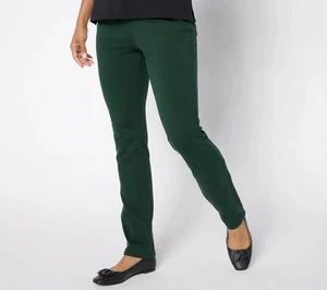 Quacker Factory Dream Jeanes Flat Waist Slim-Leg Pants,Fern Short Medium A664029 - Picture 1 of 5