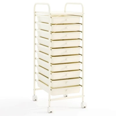 10 Drawer Rolling Storage Cart Scrapbook Paper Office School Organizer White - Image 1 of 4