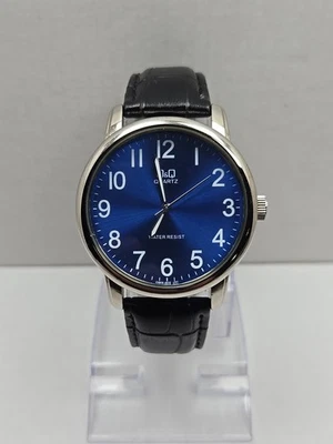 Q & Q by Citizen Mens Watch Quartz Blue Sunray Easy Read Black New Battery - Image 1 of 4
