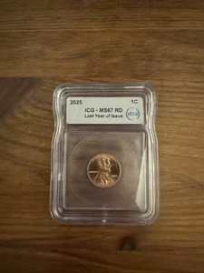 2025 Lincoln Cent MS67 RD ICG – LAST YEAR OF ISSUE – High Grade Modern Penny - Picture 1 of 4