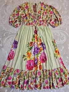 NWT Anthropologie Me 2 Magic Sz 3X Lime Green Floral Boho Metallic Striped Maxi  - Picture 1 of 12