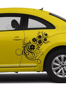 VW Beetle Custom Vinyl Graphic Decals 2 x Flower Vinyl Graphic Car Stickers - Picture 1 of 5