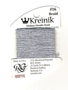 Kreinik Metallic Thread - 11 Yards of #001HL Silver (Hi Lustre) M #16 Braid - Picture 1 of 2
