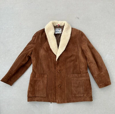 Vtg Pioneer Wear USA Suede Leather Sherpa Lined Western Jacket Men's 46 Brown - Image 1 of 4