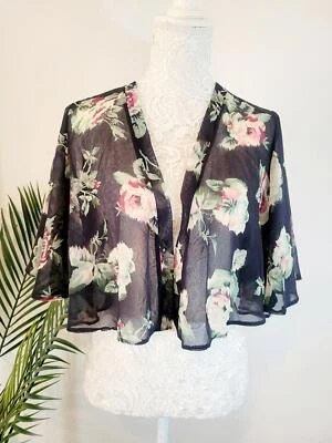 New Look Black Floral Chiffon Bolero - Boho Cottagecore - size 10  - Image 1 of 4