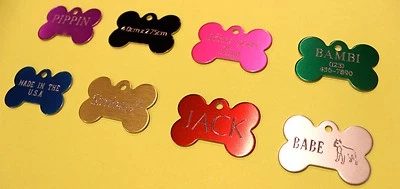 CUSTOM PET TAG BONE (4.0CM) ID DOG TAGS 2-SIDE PERSONALIZED DIAMOND ENGRAVED   - Image 1 of 4