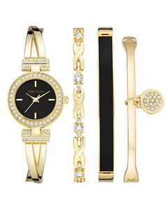 Anne Klein Women's Black Dial Gold-Tone Bracelet Watch Set AK/2238-BKST