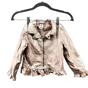 Little Lass Girls 4T Pink Metallic Ruffle Moto Jacket Faux Leather Lightweight - Picture 1 of 8