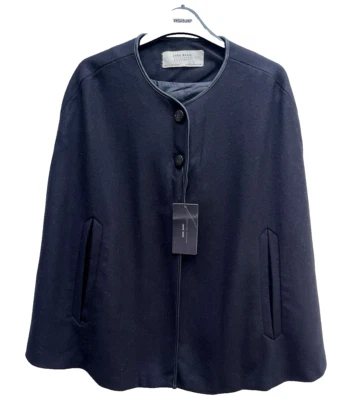 Zara Black Lana Wool Mix Short Cape Coat Size Medium Ref 8020 319 - Image 1 of 4