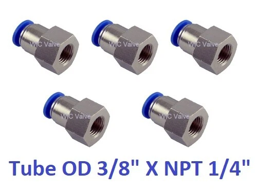 Female Hose Connector Tube OD 3/8 X NPT 1/4 Air Push In Fitting 5 Pieces - Image 1 of 1