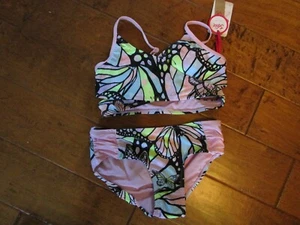 Justice Girls 12/14 L Swimsuit  2 piece Wrap Bikini Butterflies  Pink UPF 50 NWT - Picture 1 of 4