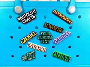 Custom Name Charm for Beach Bag - Personalized Fantasy Text Pin Tote Accessories - Picture 1 of 10