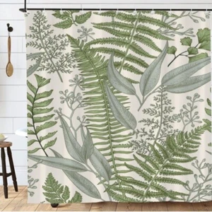 Sage Green Leaves Shower Curtain, Plant Bathroom Shower Curtain, Waterproof. - Picture 1 of 7