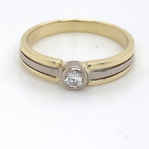 Anillo 585/- oro amarillo/blanco con 1 diamante aprox 0,12 ct Wesselton/SI - Imagen 1 de 4