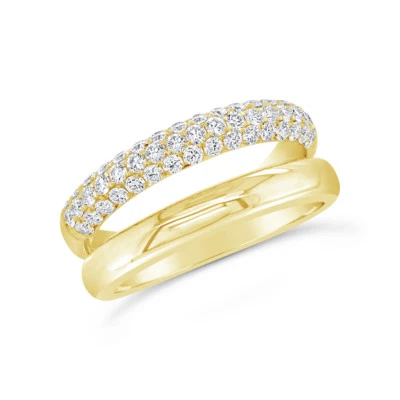 Diamond Double Band Split Shank Ring 14K Yellow Gold Natural Round Pave  0.77ct - Image 1 of 3
